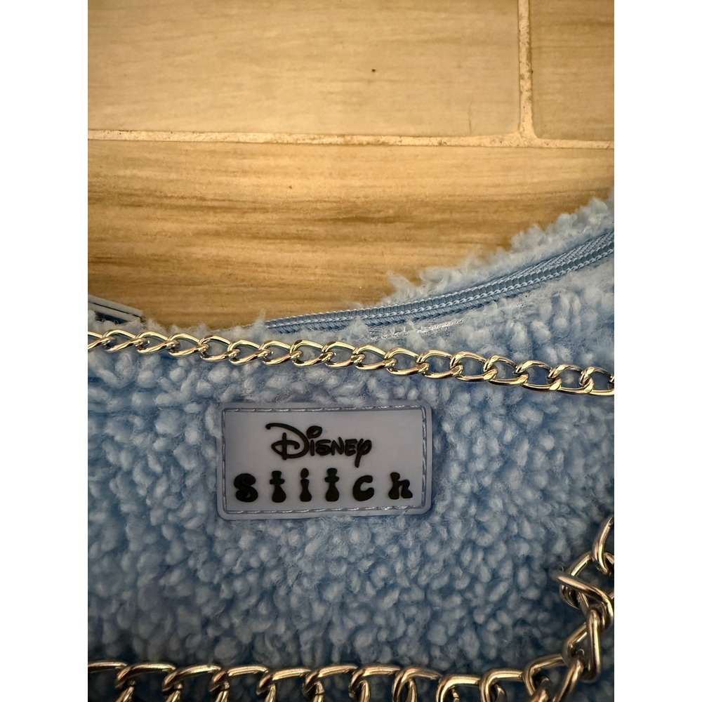 Disney Stitch Primark Blue Sherpa Fleece Chain Shoulder Bag Baguette Purse - Picture 3 of 8